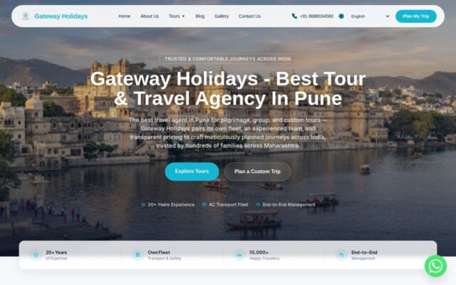 Homepage of the Gateway Holidays website, built and hosted by DeskBees