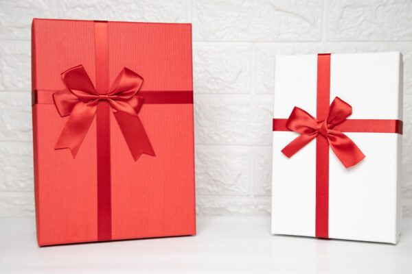 Gift boxes with red ribbon