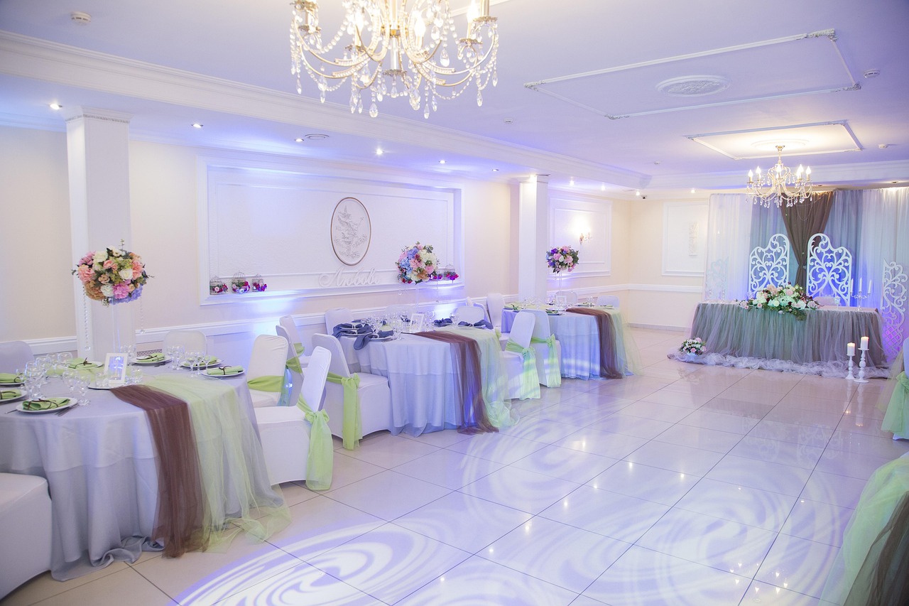 Decorated banquet hall for Platform 65 events and catering