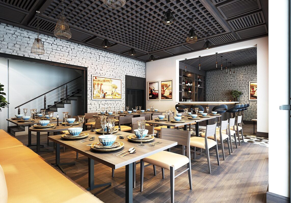 Restaurant dining floor of Platform 65 in Hyderabad